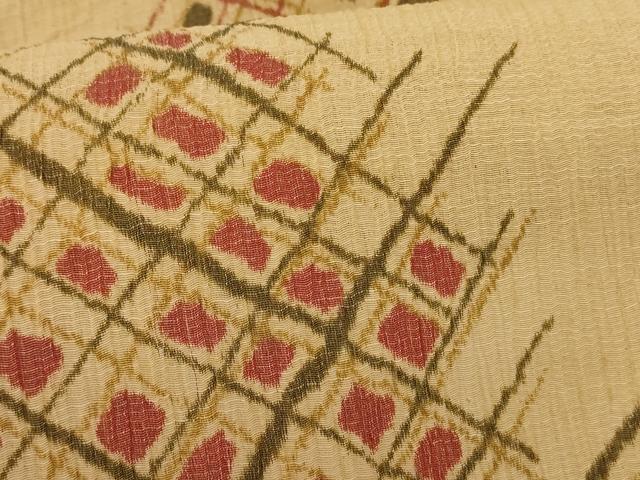 平和屋着物＊夏物 小紋 紗 ちぢみ織り 幾何学文様 正絹 逸品 AABE4681jd