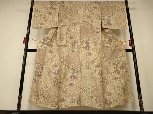 平和屋着物＊夏物 本場小千谷ちぢみ 笹竹文 麻 逸品 AABE4684jd