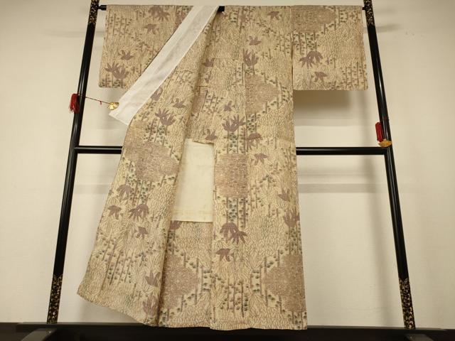 平和屋着物＊夏物 本場小千谷ちぢみ 笹竹文 麻 逸品 AABE4684jd