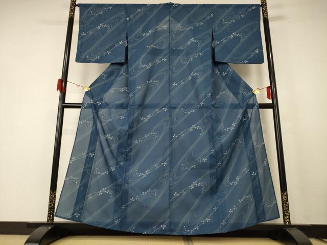 平和屋着物＊夏物　小紋　絽　流水葉文　洗える着物　AABE4689jd 平和屋着物＊夏物 小紋 絽 流水葉文 洗える着物 AABE4689jd
