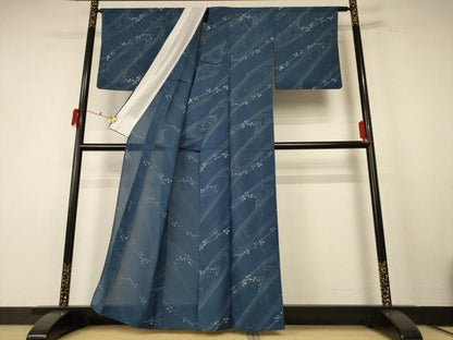 平和屋着物＊夏物 小紋 絽 流水葉文 洗える着物 AABE4689jd