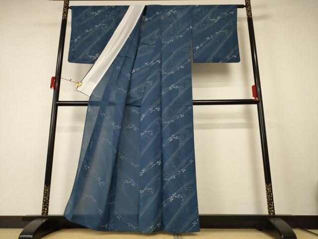 平和屋着物＊夏物 小紋 絽 流水葉文 洗える着物 AABE4689jd
