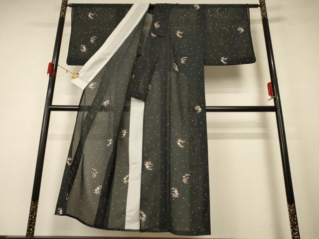 平和屋着物＊夏物 小紋 絽 草花文 洗える着物 AABE4690jd