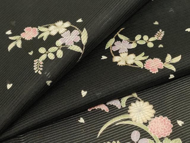 平和屋着物＊夏物 小紋 絽 草花文 洗える着物 AABE4690jd