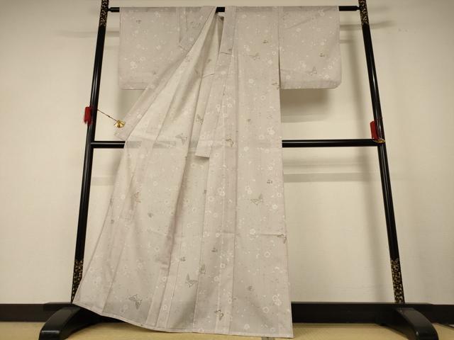 平和屋着物＊夏物 小紋 絽 花蝶文 洗える着物 AABE4692jd