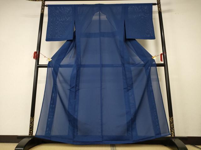 平和屋着物＊夏物 色無地 絽 青藍色 洗える着物 AABE4694jd