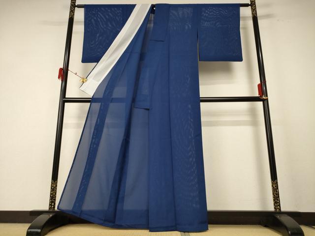 平和屋着物＊夏物 色無地 絽 青藍色 洗える着物 AABE4694jd