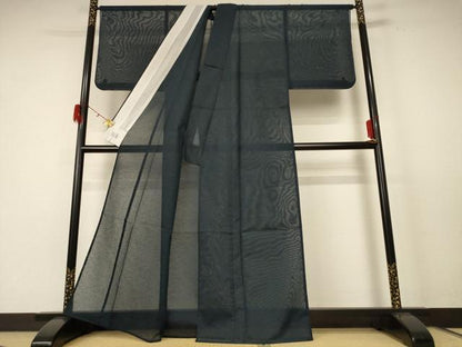 平和屋着物＊洗える最高級着物 ＜英＞はなぶさ謹製 夏物 色無地 芝紋紗 黒緑色 洗える着物 未使用 AABE4705jd