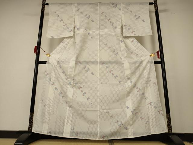 平和屋着物＊夏物 小紋 絽 舞蝶文 洗える着物 AABE4707jd