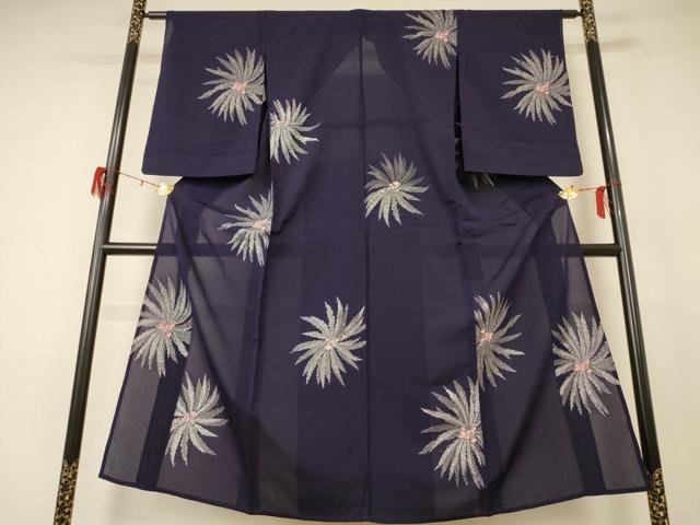 平和屋着物＊夏物 小紋 紗 舞花文 銀糸 正絹 逸品 AABE4708jd
