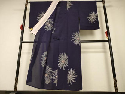 平和屋着物＊夏物 小紋 紗 舞花文 銀糸 正絹 逸品 AABE4708jd