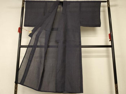 平和屋着物＊夏物 男性 本場小千谷ちぢみ 青褐色 麻 逸品 AABE4711jd