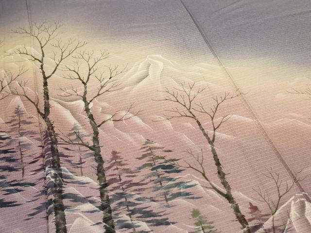 平和屋着物＊夏物　訪問着　絽縮緬　風景文　暈し染め　ロング丈　正絹　逸品　AABE4716jd 平和屋着物＊夏物 訪問着 絽縮緬 風景文 暈し染め ロング丈 正絹 逸品