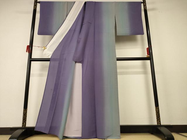 平和屋着物＊染織界の匠　村松祥三　夏物　小紋　絽　縞　暈し染め　正絹　逸品　AABE4717jd 平和屋着物＊染織界の匠 村松祥三 夏物 小紋 絽 縞 暈し