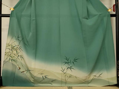 平和屋着物＊夏物 訪問着 絽 風景文 鳥 暈し染め ロング丈 正絹 逸品 AABE4718jd