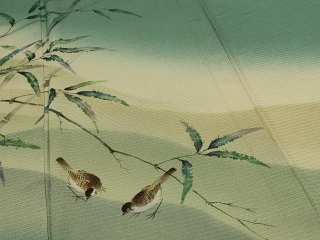 平和屋着物＊夏物　訪問着　絽　風景文　鳥　暈し染め　ロング丈　正絹　逸品　AABE4718jd 平和屋着物＊夏物 訪問着 絽 風景文 鳥 暈し染め ロング丈