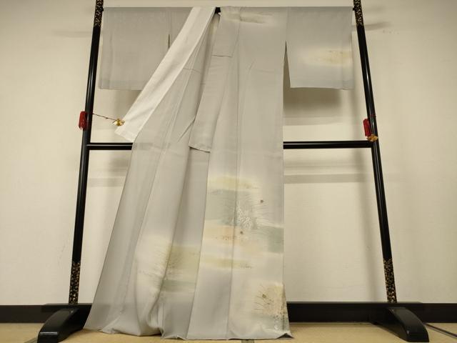 平和屋着物＊夏物 訪問着 絽 駒刺繍 草葉文 虫 暈し染め 銀彩 ロング丈 正絹 逸品 AABE4727jd