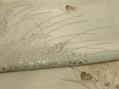 平和屋着物＊夏物 訪問着 絽 駒刺繍 草葉文 虫 暈し染め 銀彩 ロング丈 正絹 逸品 AABE4727jd