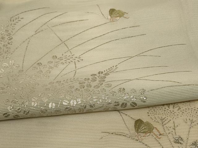 平和屋着物＊夏物 訪問着 絽 駒刺繍 草葉文 虫 暈し染め 銀彩 ロング丈 正絹 逸品 AABE4727jd