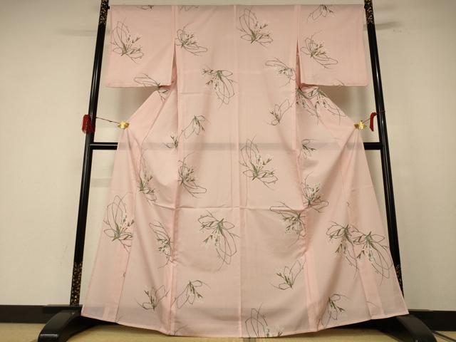 平和屋着物＊夏物 小紋 絽 草花文 洗える着物 AABE4733jd