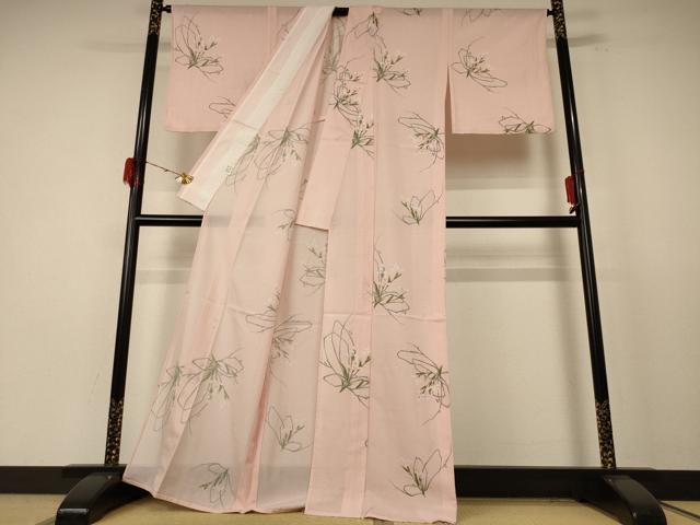 平和屋着物＊夏物 小紋 絽 草花文 洗える着物 AABE4733jd