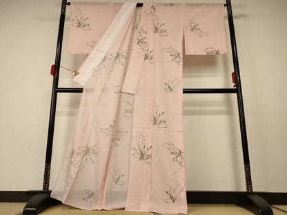 平和屋着物＊夏物 小紋 絽 草花文 洗える着物 AABE4733jd