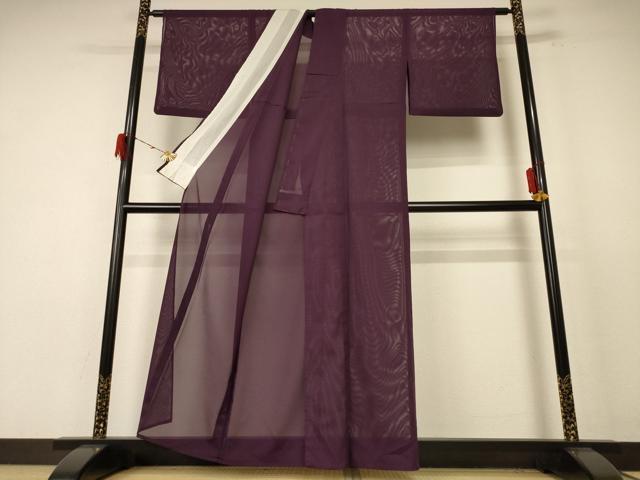 平和屋着物＊夏物 色無地 絽 似せ紫色 洗える着物 AABE4734jd