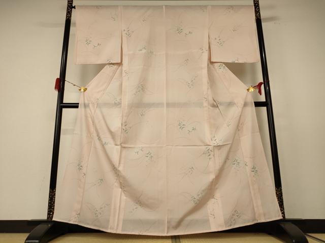平和屋着物＊夏物 小紋 絽 手描き 草花文 洗える着物 AABE4736jd