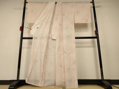 平和屋着物＊夏物 小紋 絽 手描き 草花文 洗える着物 AABE4736jd