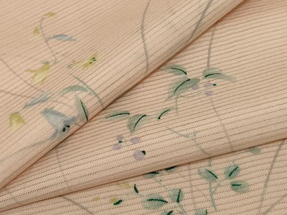 平和屋着物＊夏物 小紋 絽 手描き 草花文 洗える着物 AABE4736jd