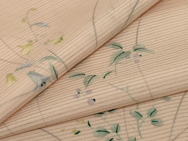 平和屋着物＊夏物 小紋 絽 手描き 草花文 洗える着物 AABE4736jd