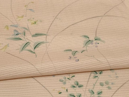 平和屋着物＊夏物 小紋 絽 手描き 草花文 洗える着物 AABE4736jd