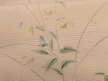 平和屋着物＊夏物 小紋 絽 手描き 草花文 洗える着物 AABE4736jd