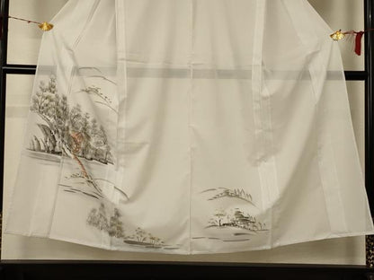 平和屋着物＊夏物 訪問着 絽 手描き 風景文 洗える着物 AABE4737jd