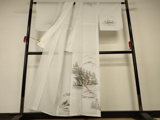 平和屋着物＊夏物 訪問着 絽 手描き 風景文 洗える着物 AABE4737jd