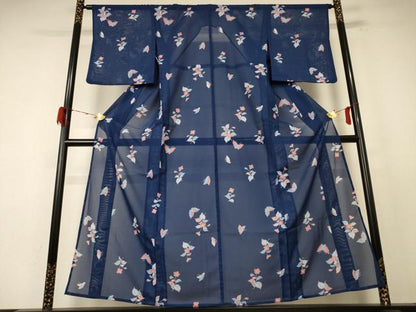 平和屋着物＊夏物 小紋 絽 花鳥文 洗える着物 AABE4741jd