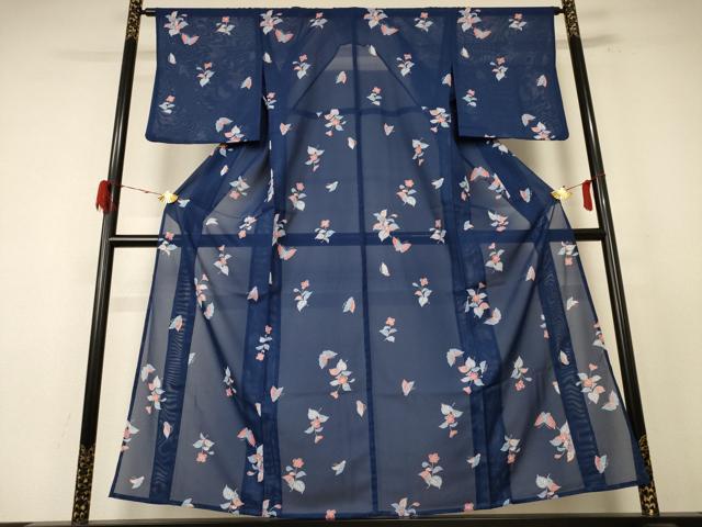 平和屋着物＊夏物 小紋 絽 花鳥文 洗える着物 AABE4741jd