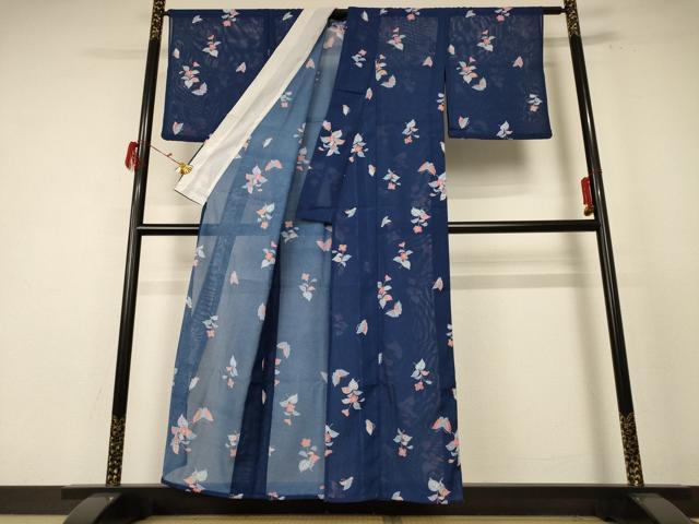 平和屋着物＊夏物 小紋 絽 花鳥文 洗える着物 AABE4741jd