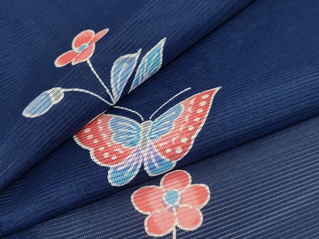 平和屋着物＊夏物 小紋 絽 花鳥文 洗える着物 AABE4741jd