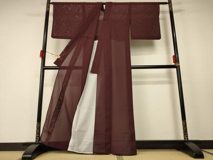 平和屋着物＊夏物 色無地 絽 黒鳶色 洗える着物 AABE4742jd