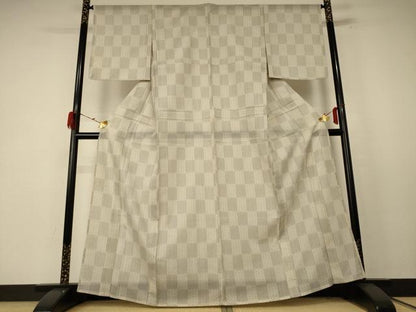 平和屋着物＊夏物 小紋 絽 市松文様 洗える着物 AABE4751jd