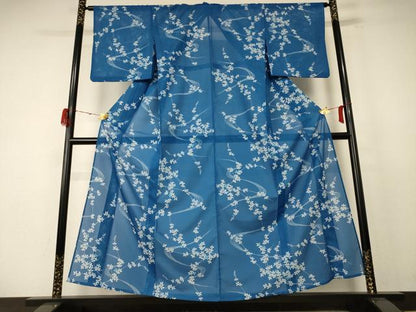 平和屋着物＊夏物 小紋 絽 流水枝葉文 洗える着物 AABE4752jd