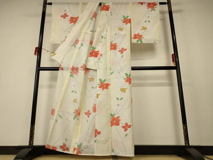 平和屋着物＊夏物 小紋 絽 草花文 洗える着物 AABE4753jd