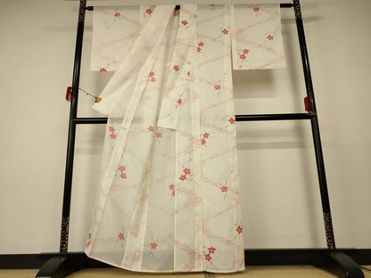平和屋着物＊夏物 小紋 絽 草花文 洗える着物 AABE4758jd
