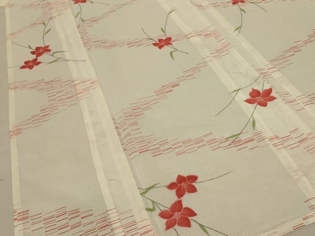 平和屋着物＊夏物 小紋 絽 草花文 洗える着物 AABE4758jd