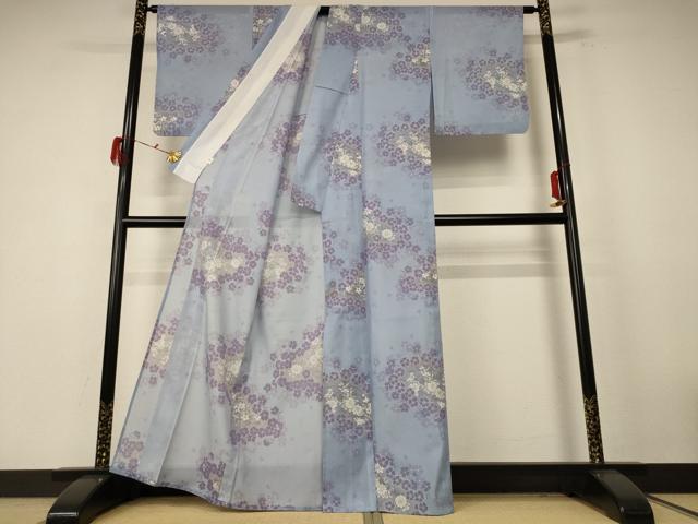 平和屋着物＊夏物 小紋 絽 花蝶文 洗える着物 AABE4765jd