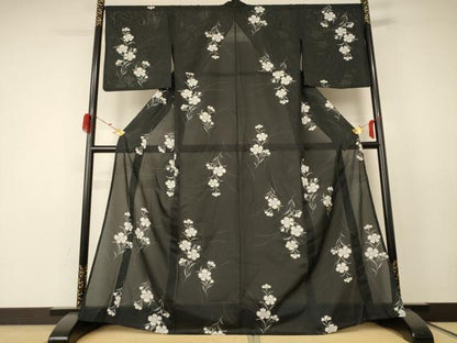 平和屋着物＊夏物 小紋 絽 草花文 洗える着物 AABE4769jd