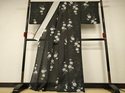 平和屋着物＊夏物 小紋 絽 草花文 洗える着物 AABE4769jd