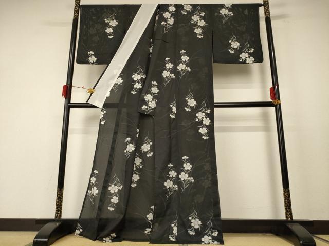 平和屋着物＊夏物 小紋 絽 草花文 洗える着物 AABE4769jd