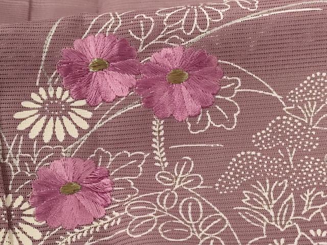 平和屋着物＊夏物　訪問着　絽　刺繍　草花文　洗える着物　未使用　AABE4770jd